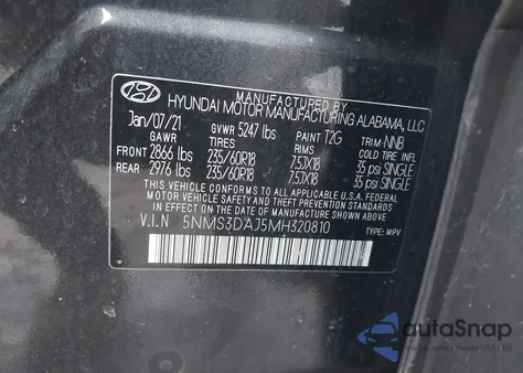 2021 Hyundai Santa Fe Sel from USA, damaged, VIN 5NMS3DAJ5MH320810